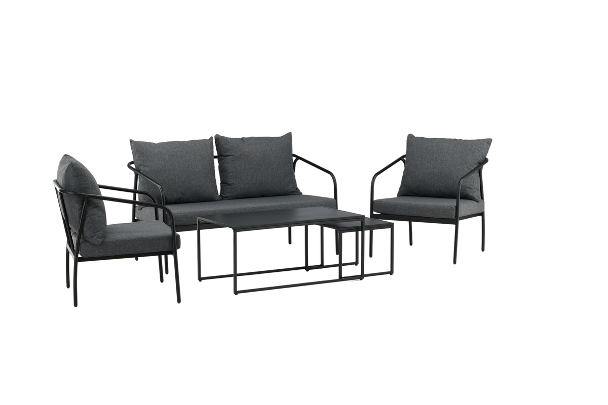 Salon lounge outdoor en acier noir avec coussins Sopot – Image 10