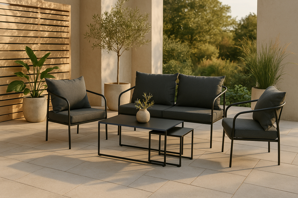 Salon lounge outdoor en acier noir avec coussins Sopot