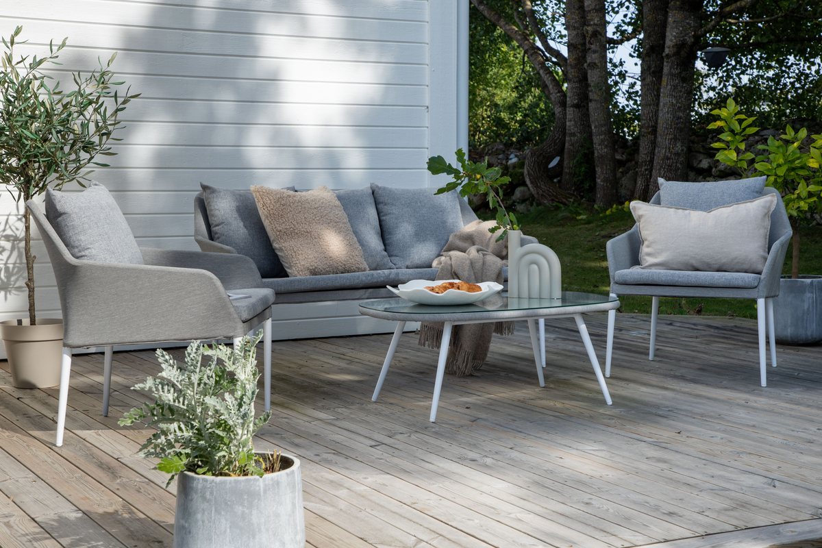 Salon d'extérieur en polyester gris avec coussins Spoga