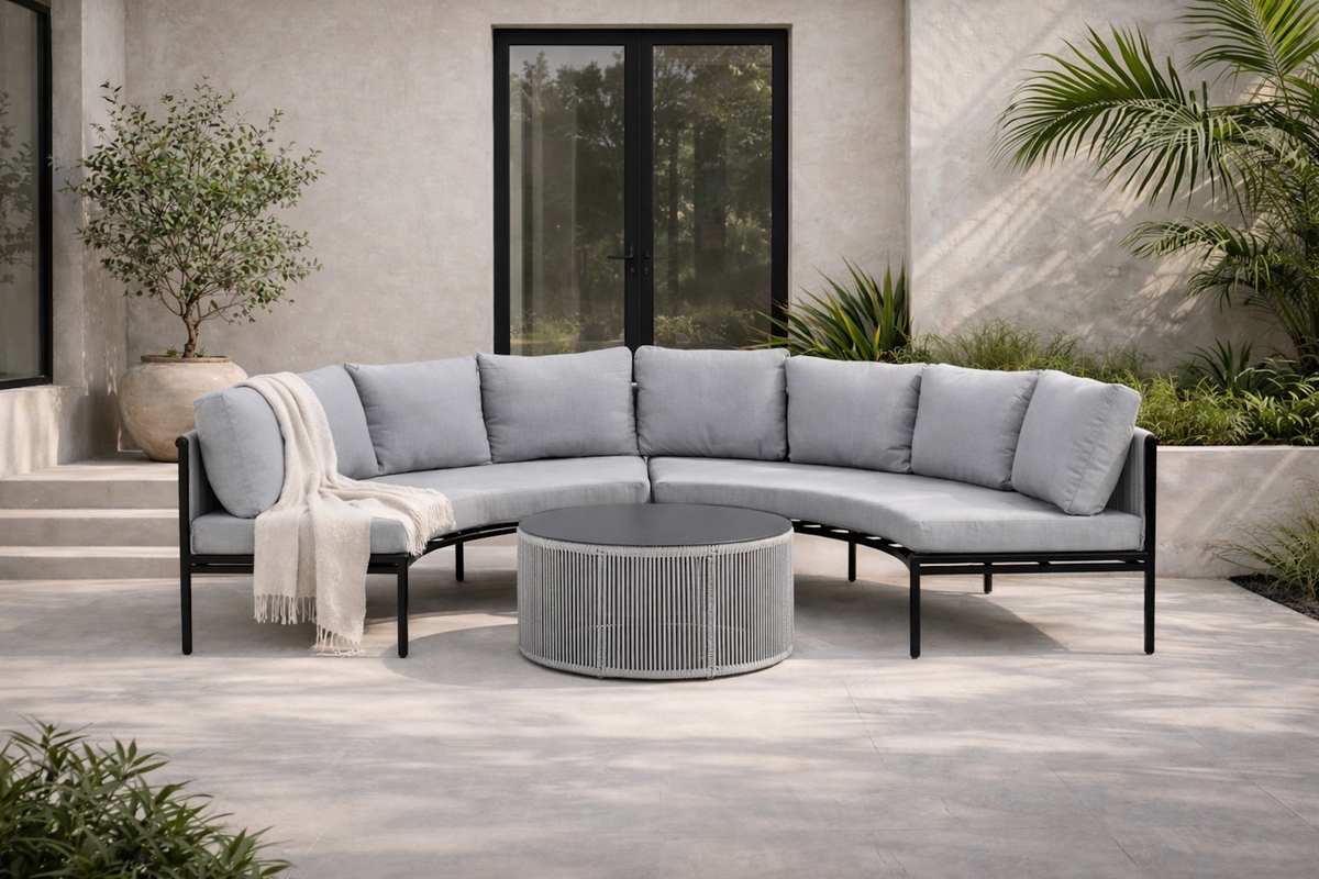 Salon lounge outdoor en aluminium gris avec coussins Virya