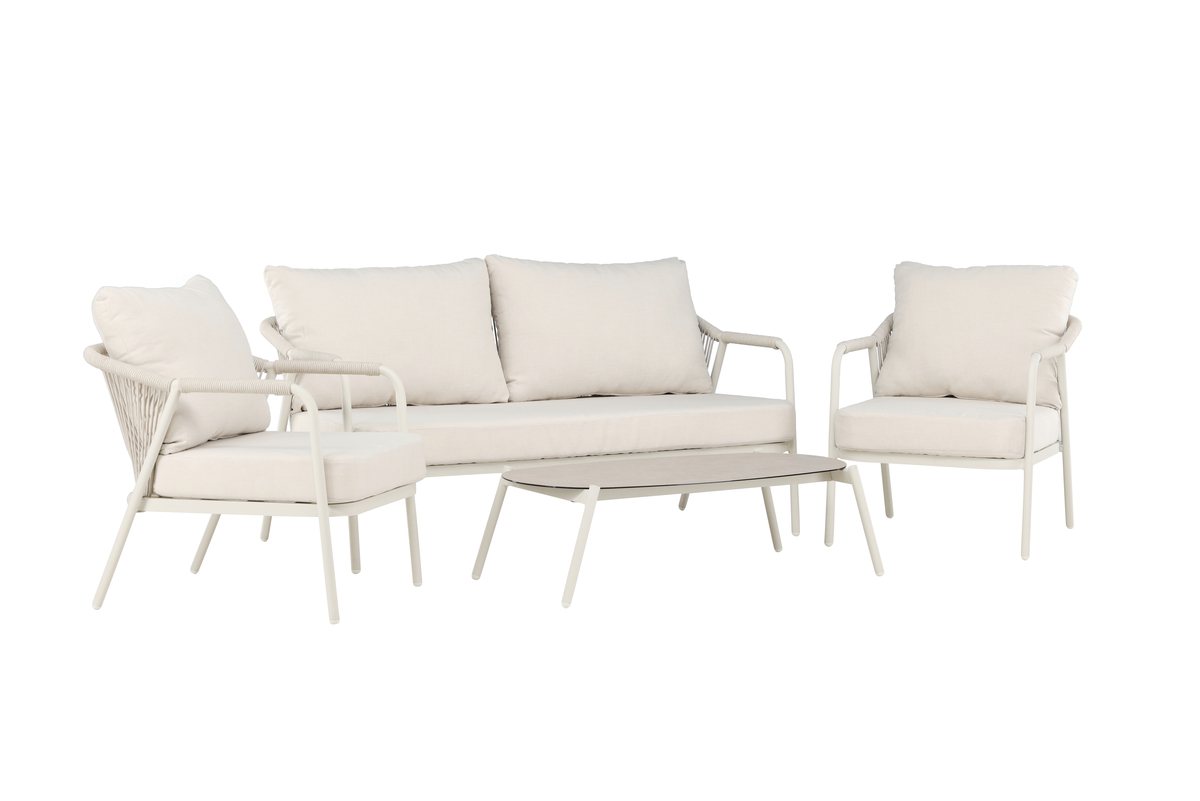 Salon de jardin en aluminium beige avec coussins Sicily – Image 3