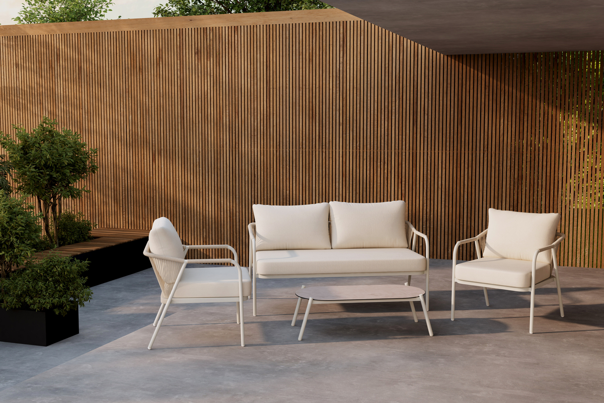 Salon de jardin en aluminium beige avec coussins Sicily