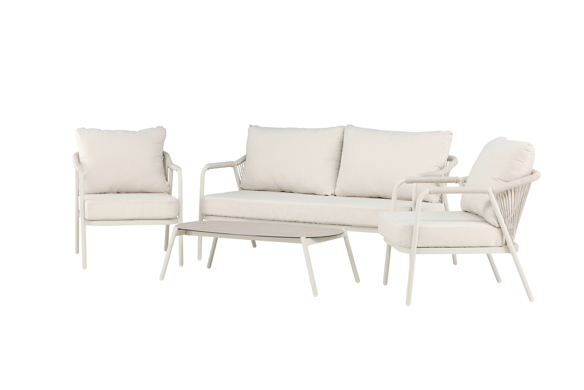 Salon de jardin en aluminium beige avec coussins Sicily – Image 4