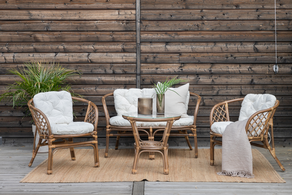Salon de jardin en rotin dark walnut avec coussins Wera