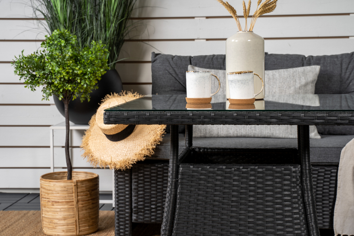Set de jardin lounge en osier noir avec coussins Salon de Jardin d'Angle – Image 8