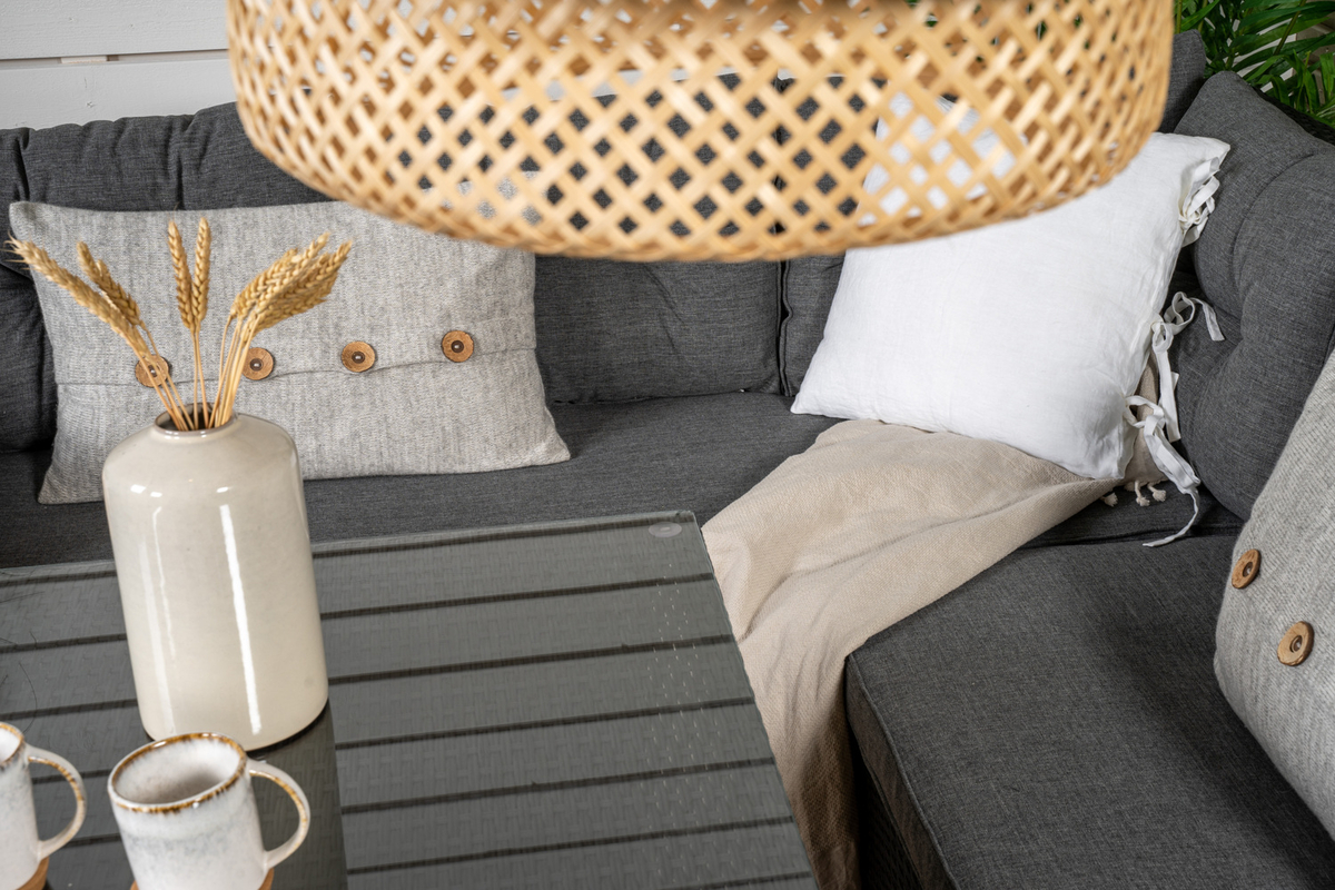 Set de jardin lounge en osier noir avec coussins Salon de Jardin d'Angle – Image 7