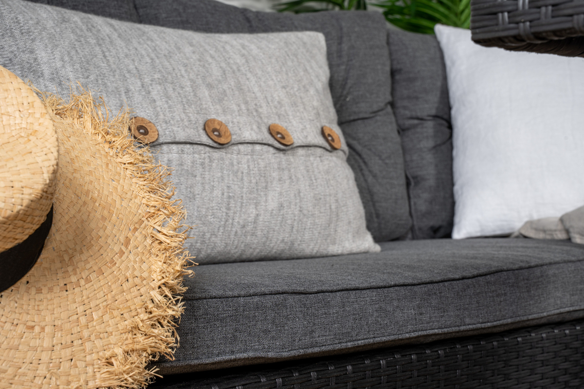 Set de jardin lounge en osier noir avec coussins Salon de Jardin d'Angle – Image 9