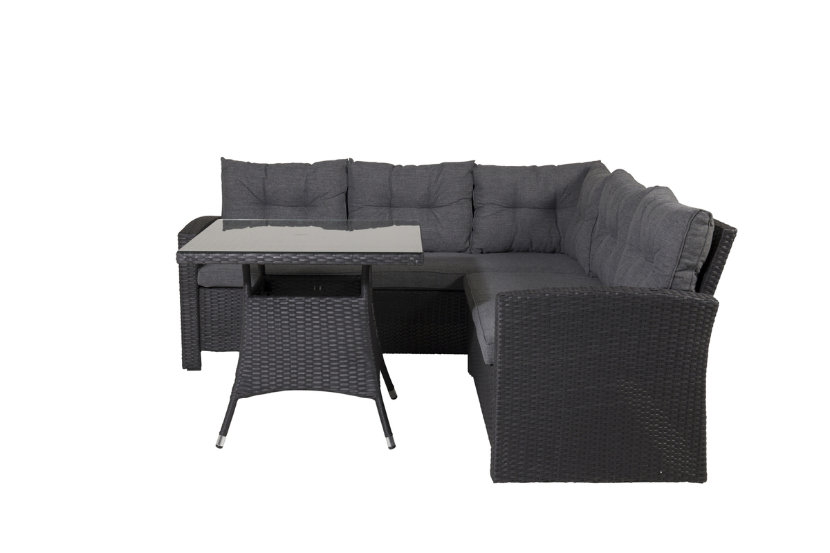 Set de jardin lounge en osier noir avec coussins Salon de Jardin d'Angle – Image 2