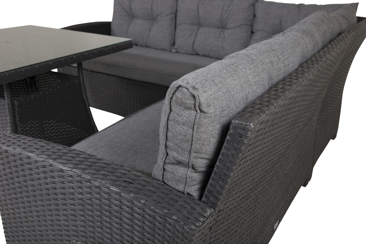 Set de jardin lounge en osier noir avec coussins Salon de Jardin d'Angle – Image 4