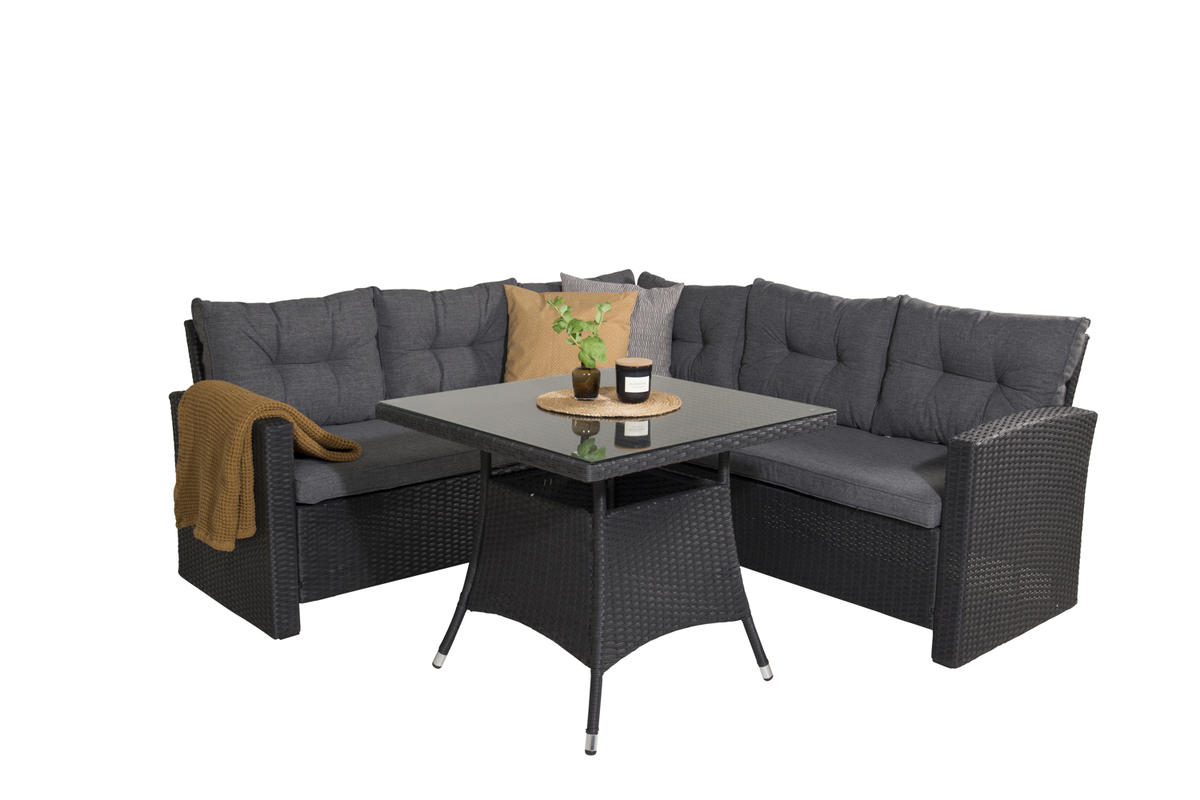 Set de jardin lounge en osier noir avec coussins Salon de Jardin d'Angle – Image 5