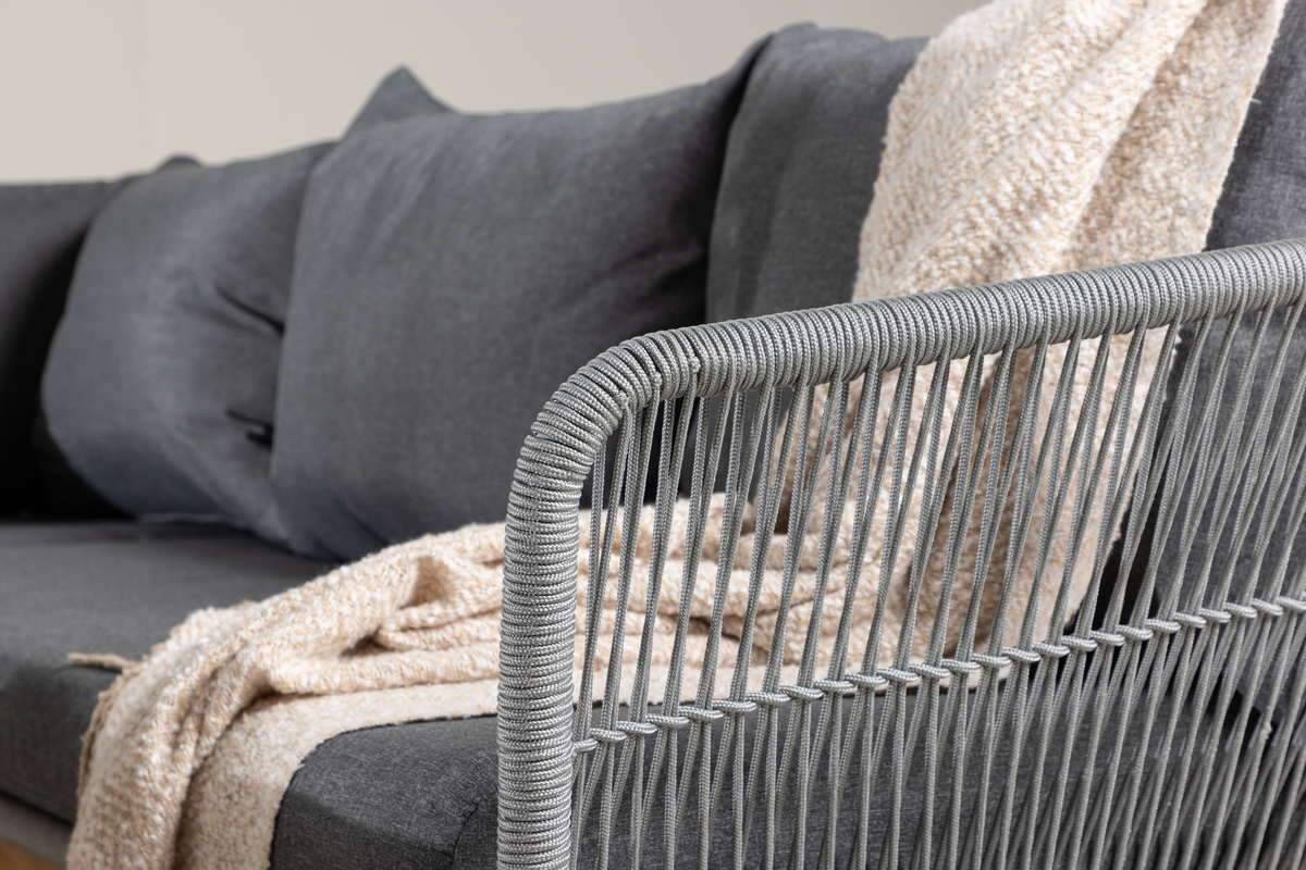 Ensemble outdoor en polyester rope gris avec coussins Chania – Image 4