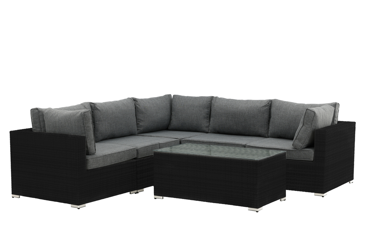 Mobilier lounge de jardin en osier noir avec coussins Salon de Jardin d'Angle – Image 2
