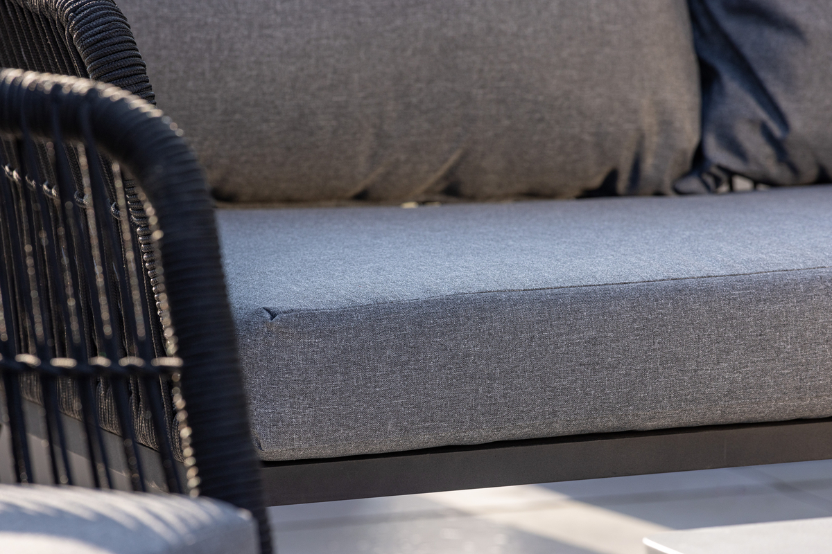 Set de jardin lounge en polyester rope noir avec coussins Salon de Jardin – Image 5