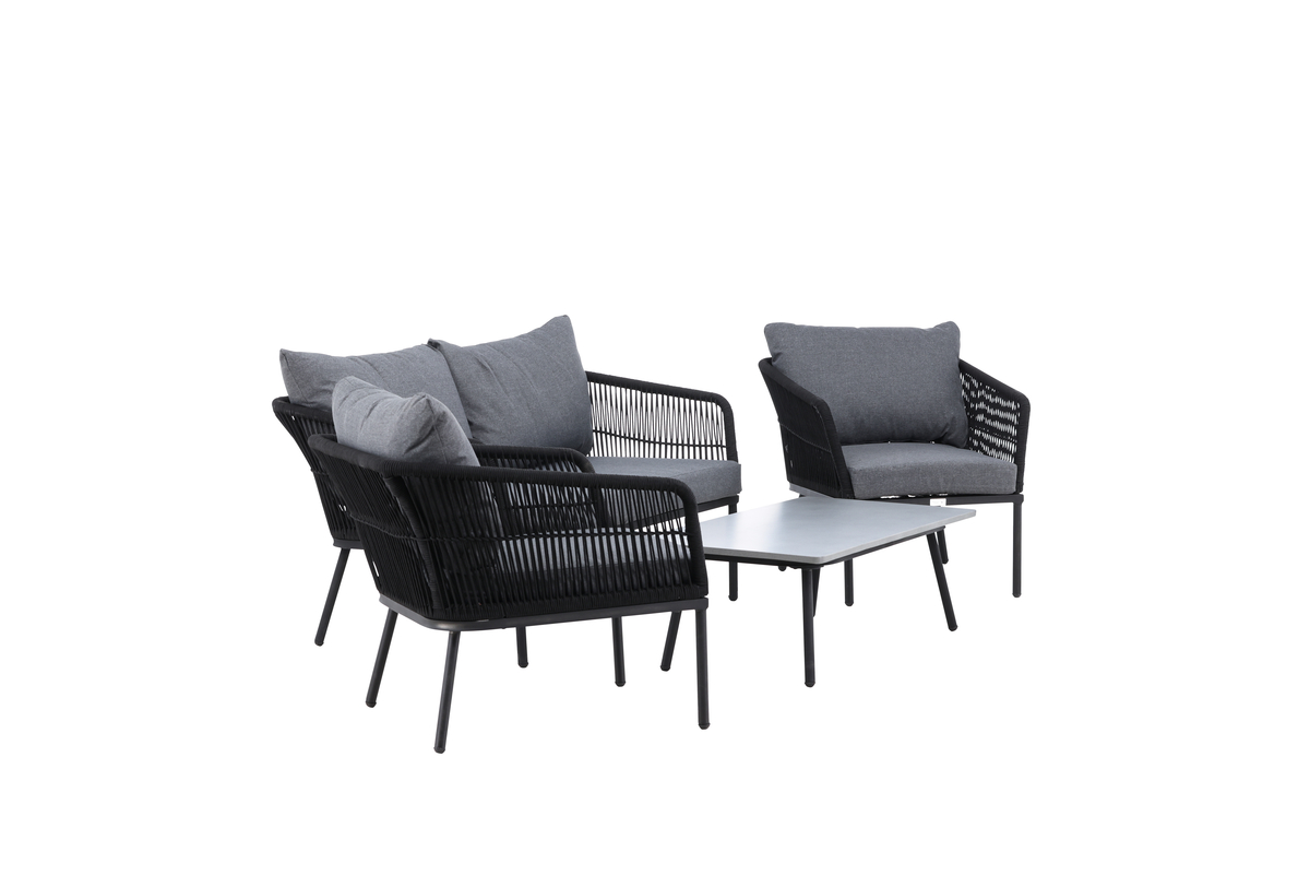 Set de jardin lounge en polyester rope noir avec coussins Salon de Jardin – Image 13
