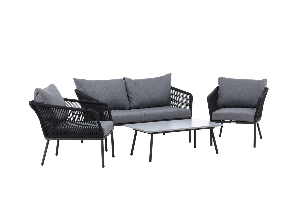 Set de jardin lounge en polyester rope noir avec coussins Salon de Jardin – Image 17