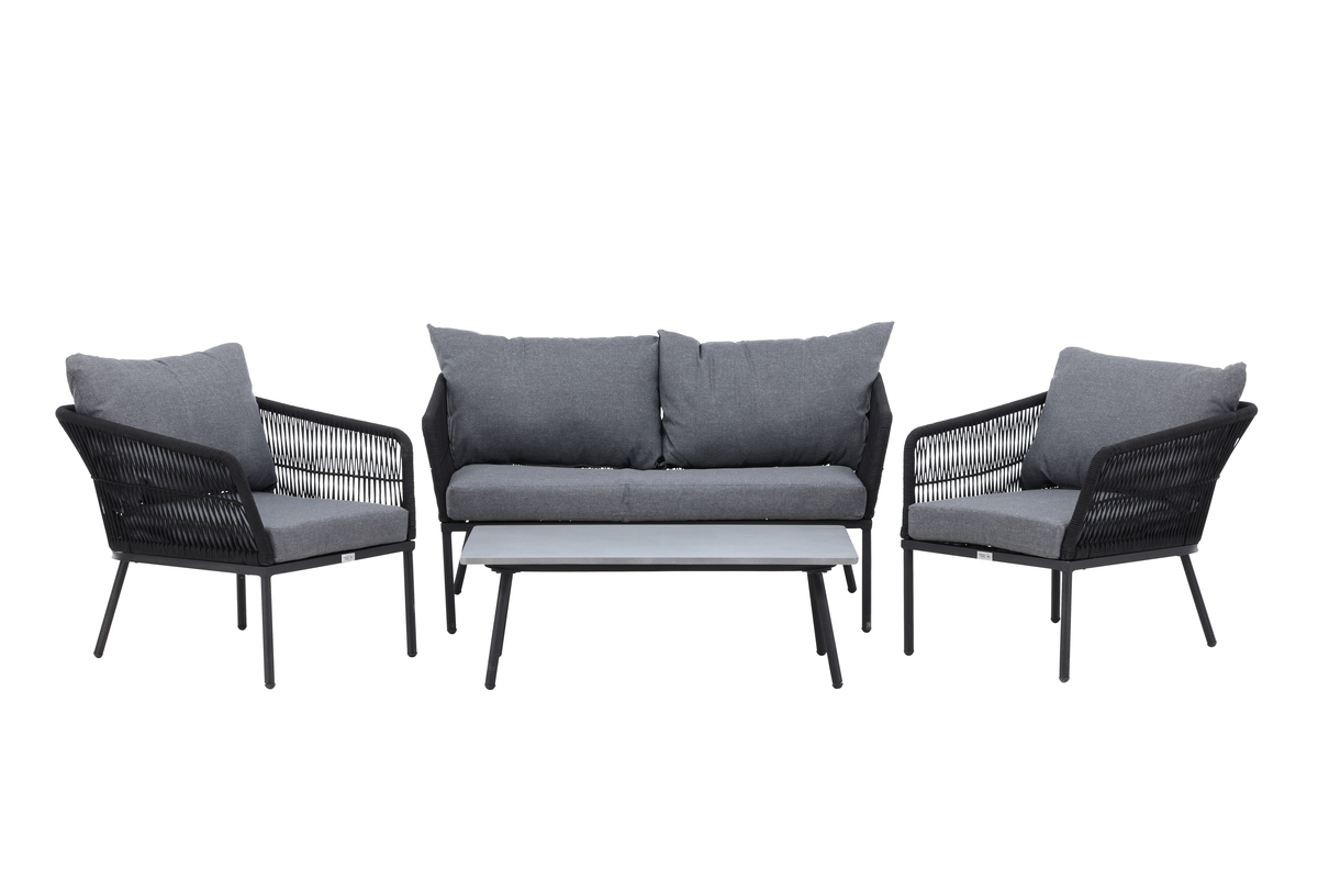 Set de jardin lounge en polyester rope noir avec coussins Salon de Jardin – Image 10