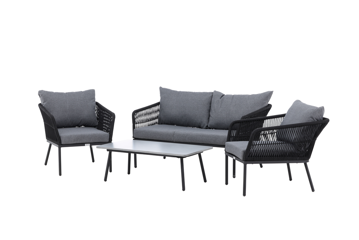 Set de jardin lounge en polyester rope noir avec coussins Salon de Jardin – Image 9