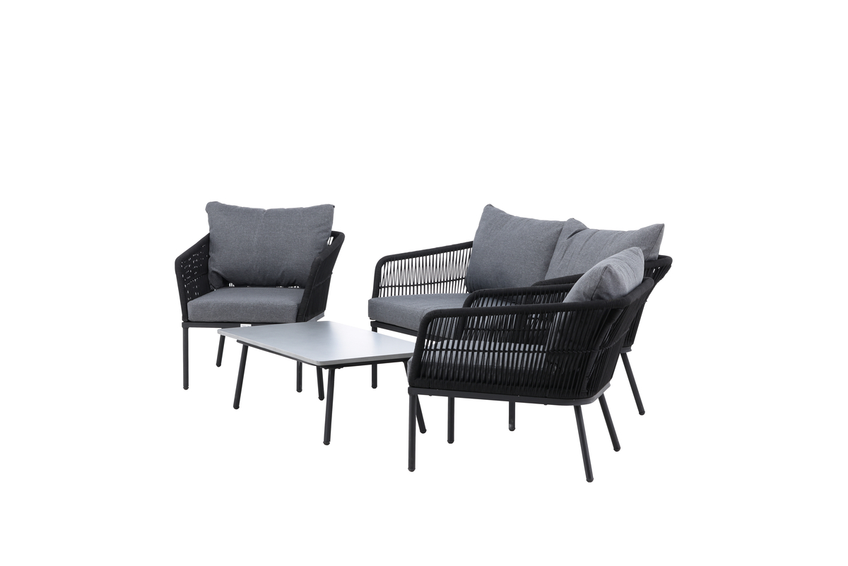 Set de jardin lounge en polyester rope noir avec coussins Salon de Jardin – Image 12