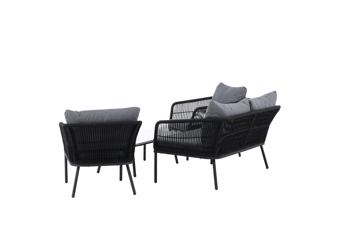 Set de jardin lounge en polyester rope noir avec coussins Salon de Jardin – Image 15
