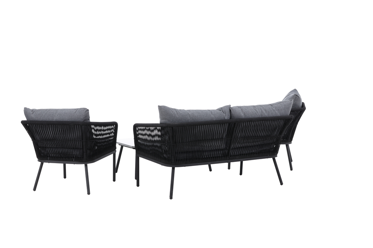 Set de jardin lounge en polyester rope noir avec coussins Salon de Jardin – Image 6