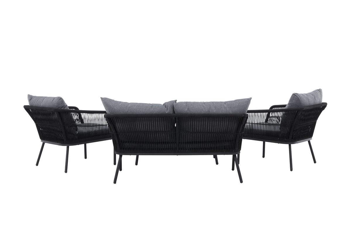Set de jardin lounge en polyester rope noir avec coussins Salon de Jardin – Image 14