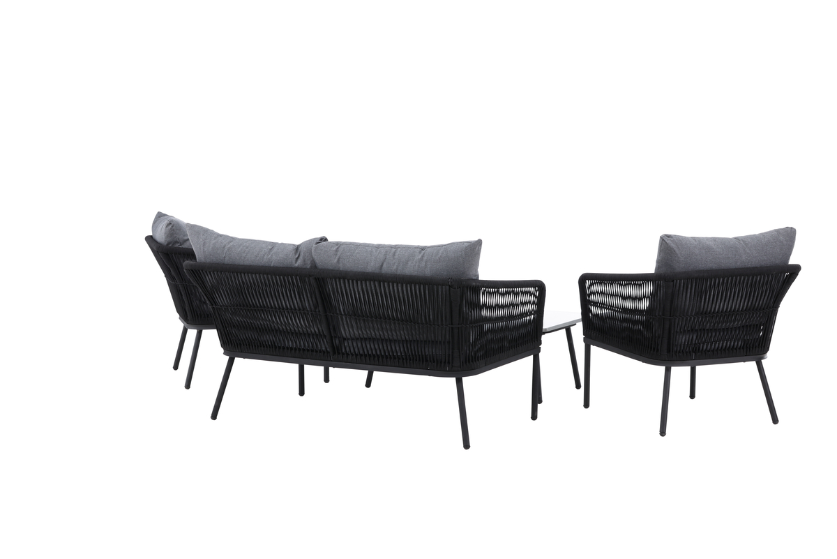 Set de jardin lounge en polyester rope noir avec coussins Salon de Jardin – Image 8
