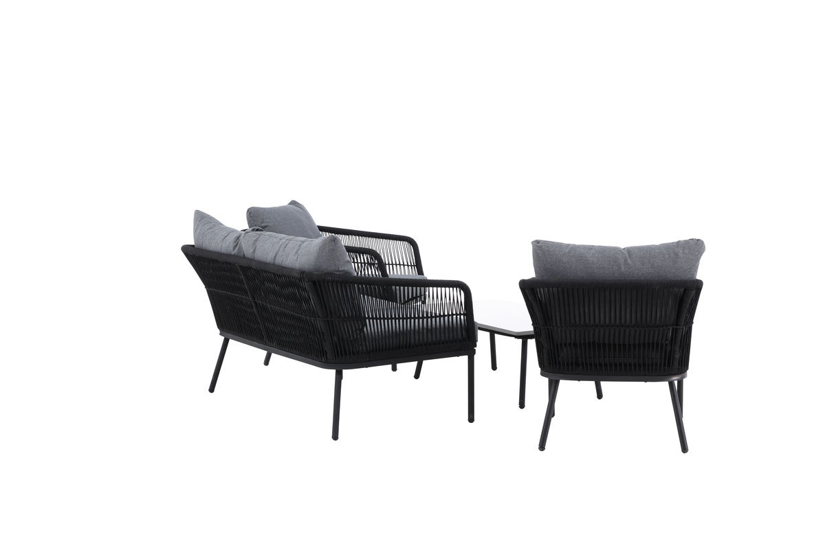 Set de jardin lounge en polyester rope noir avec coussins Salon de Jardin – Image 7