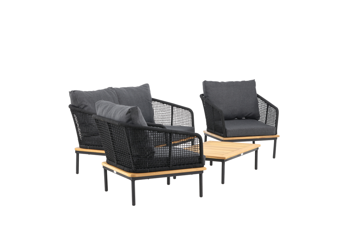 Salon lounge outdoor en polyester rope noir avec coussins Salon de Jardin – Image 10