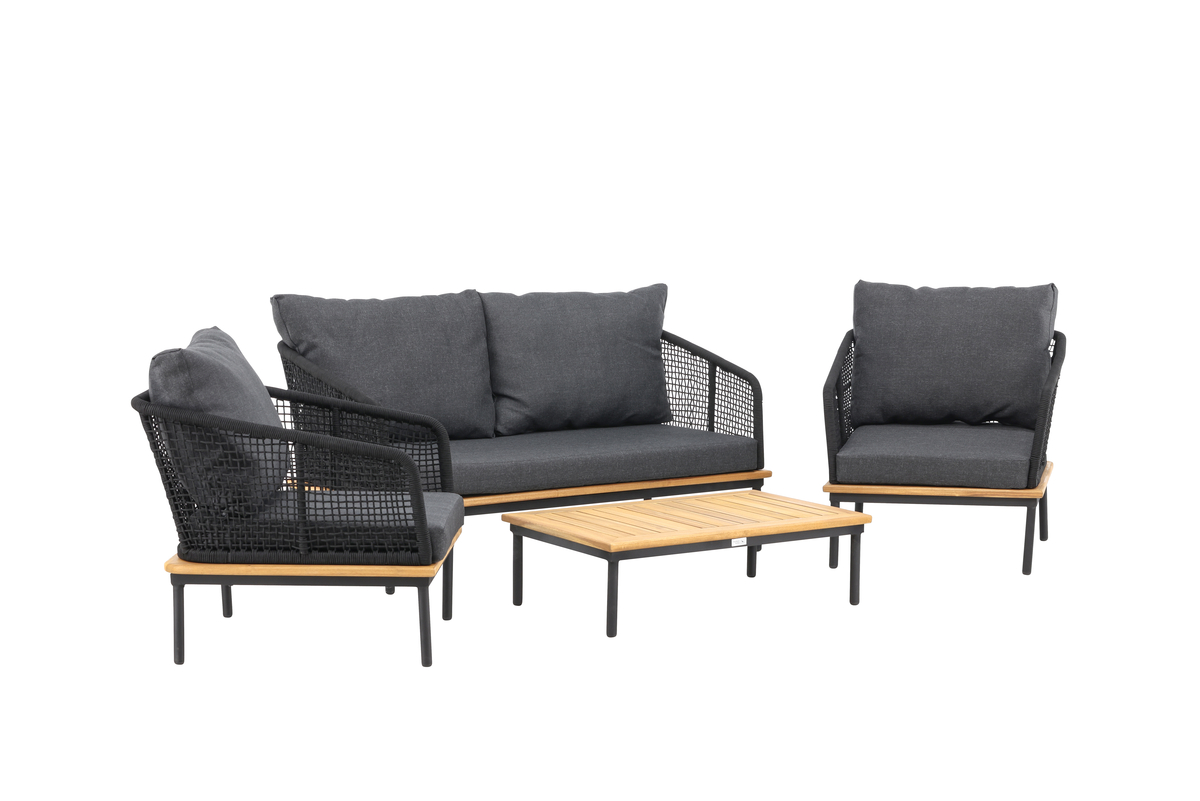 Salon lounge outdoor en polyester rope noir avec coussins Salon de Jardin – Image 8