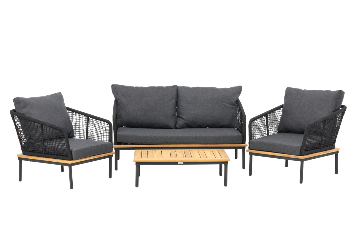 Salon lounge outdoor en polyester rope noir avec coussins Salon de Jardin – Image 9