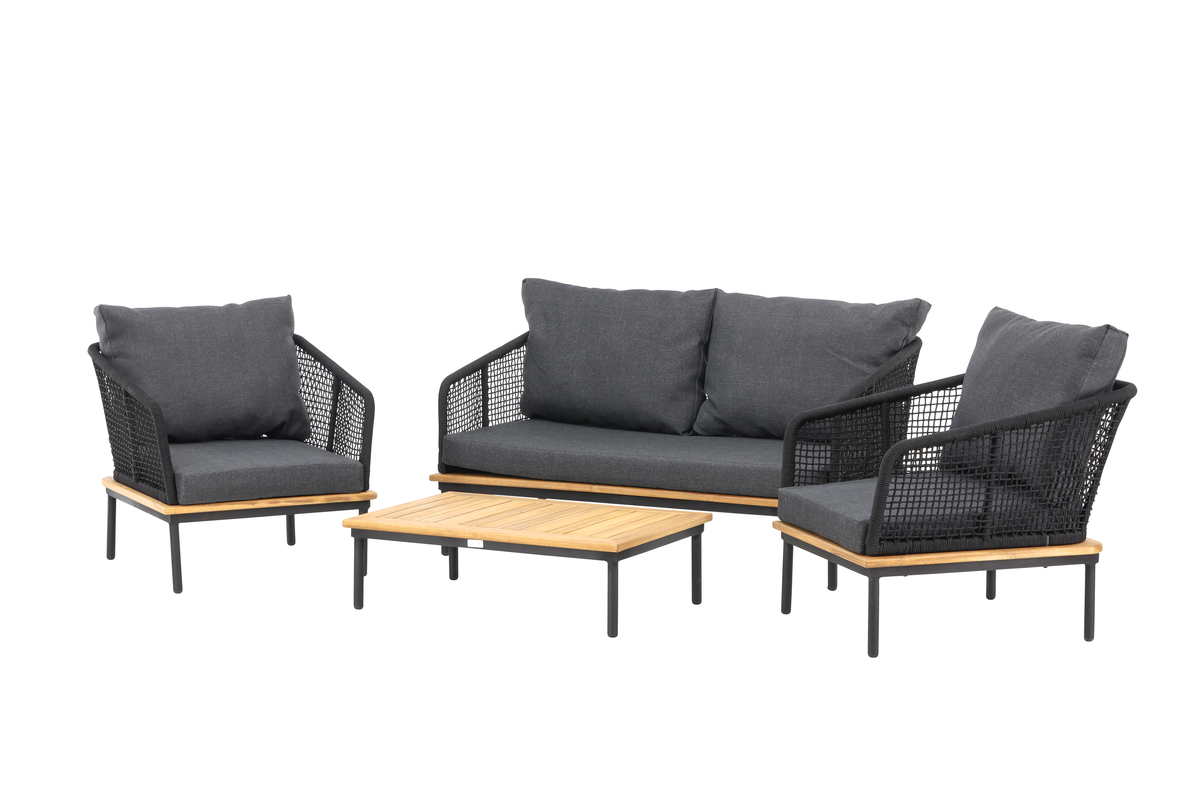 Salon lounge outdoor en polyester rope noir avec coussins Salon de Jardin – Image 13