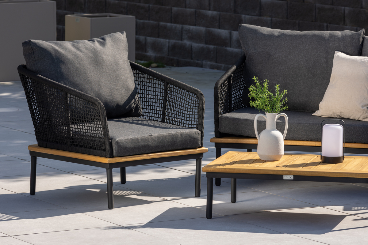 Salon lounge outdoor en polyester rope noir avec coussins Salon de Jardin – Image 2
