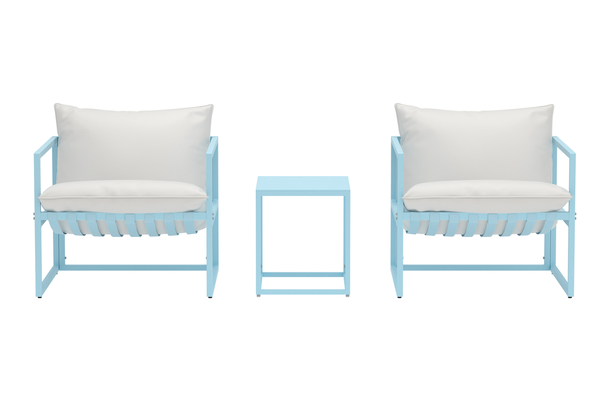 Set de jardin lounge en acier light blue avec coussins Messina – Image 3