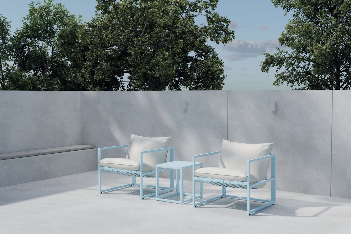 Set de jardin lounge en acier light blue avec coussins Messina
