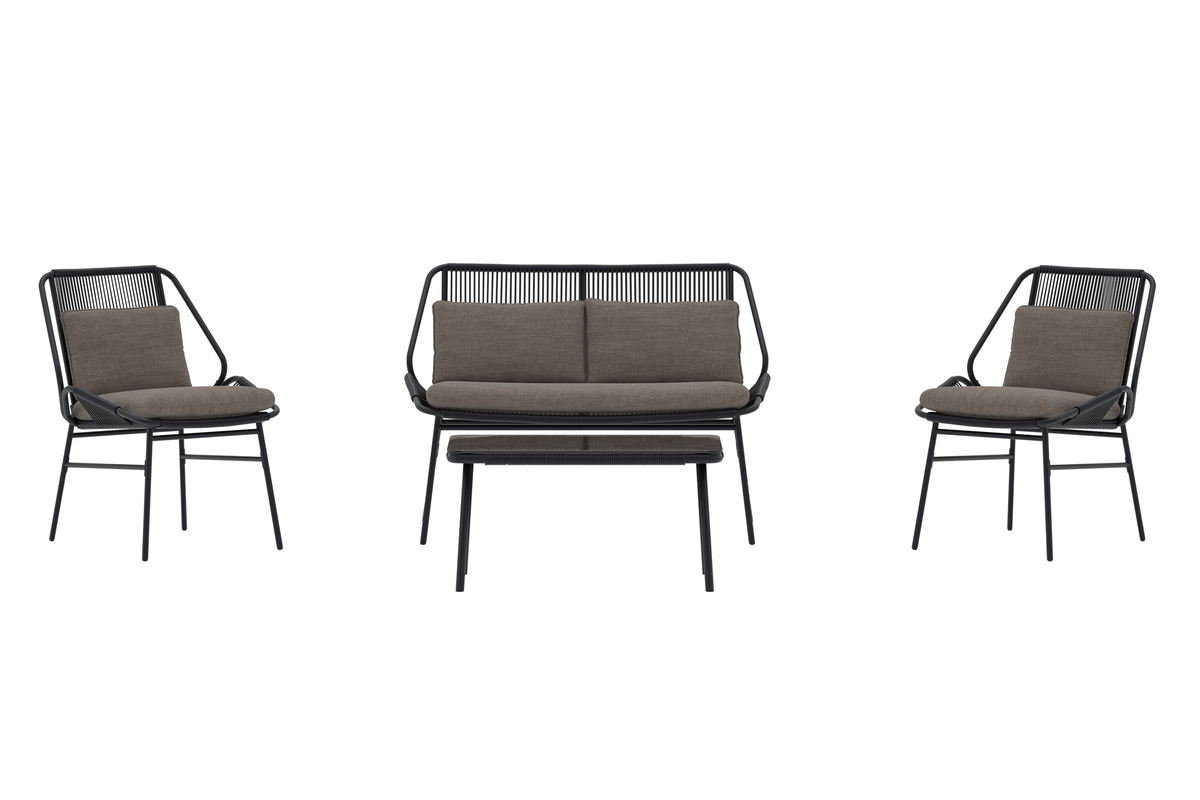 Salon de jardin en acier noir avec coussins Zakynthos – Image 3