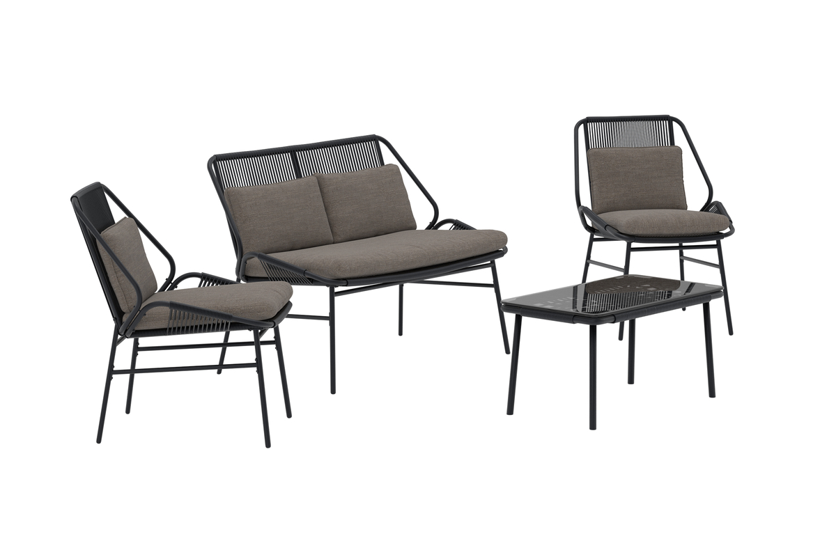 Salon de jardin en acier noir avec coussins Zakynthos – Image 4