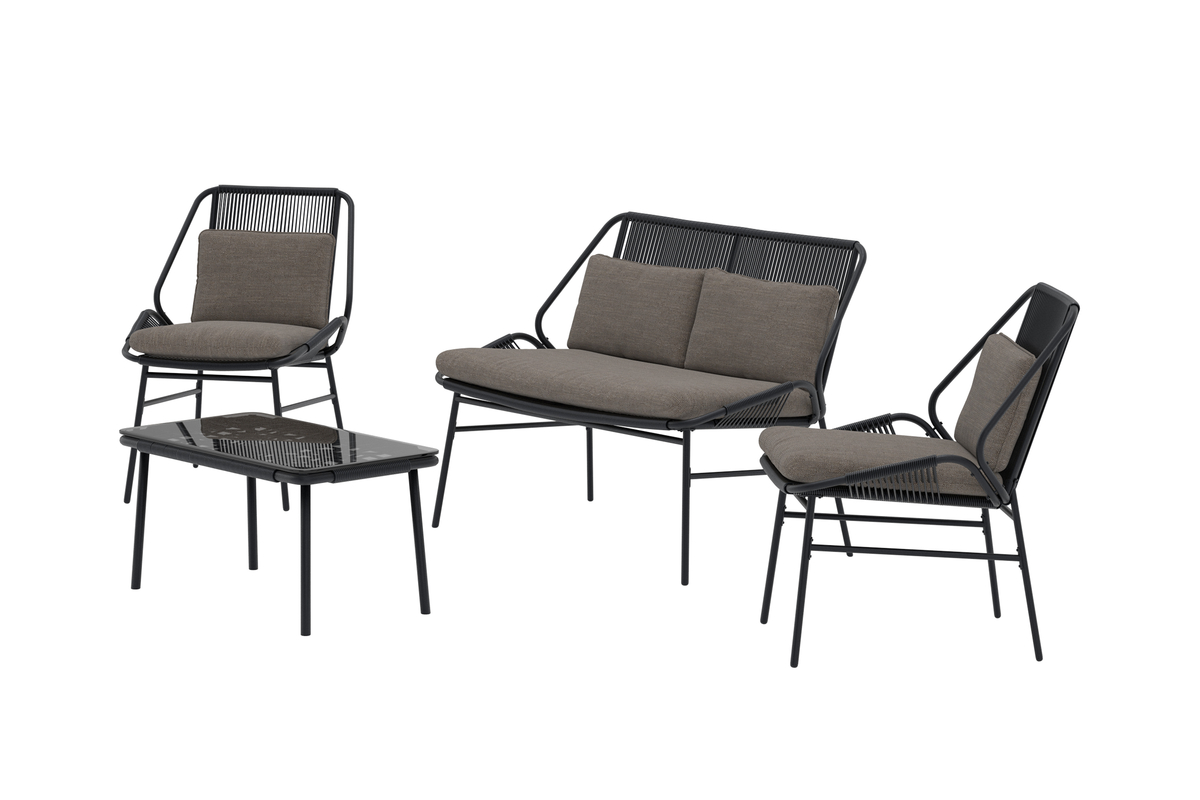 Salon de jardin en acier noir avec coussins Zakynthos – Image 2