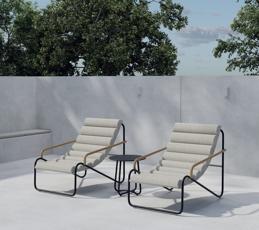 Mobilier lounge de jardin en acier beige avec coussins Ithaka