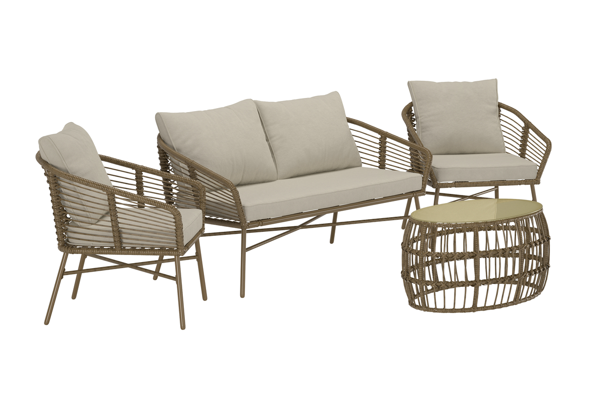 Salon lounge outdoor en osier marron avec coussins Salon de Jardin – Image 3