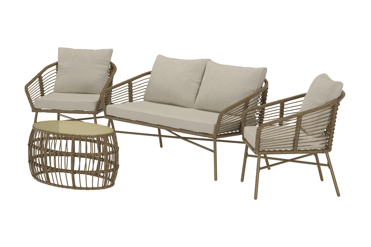 Salon lounge outdoor en osier marron avec coussins Salon de Jardin – Image 4