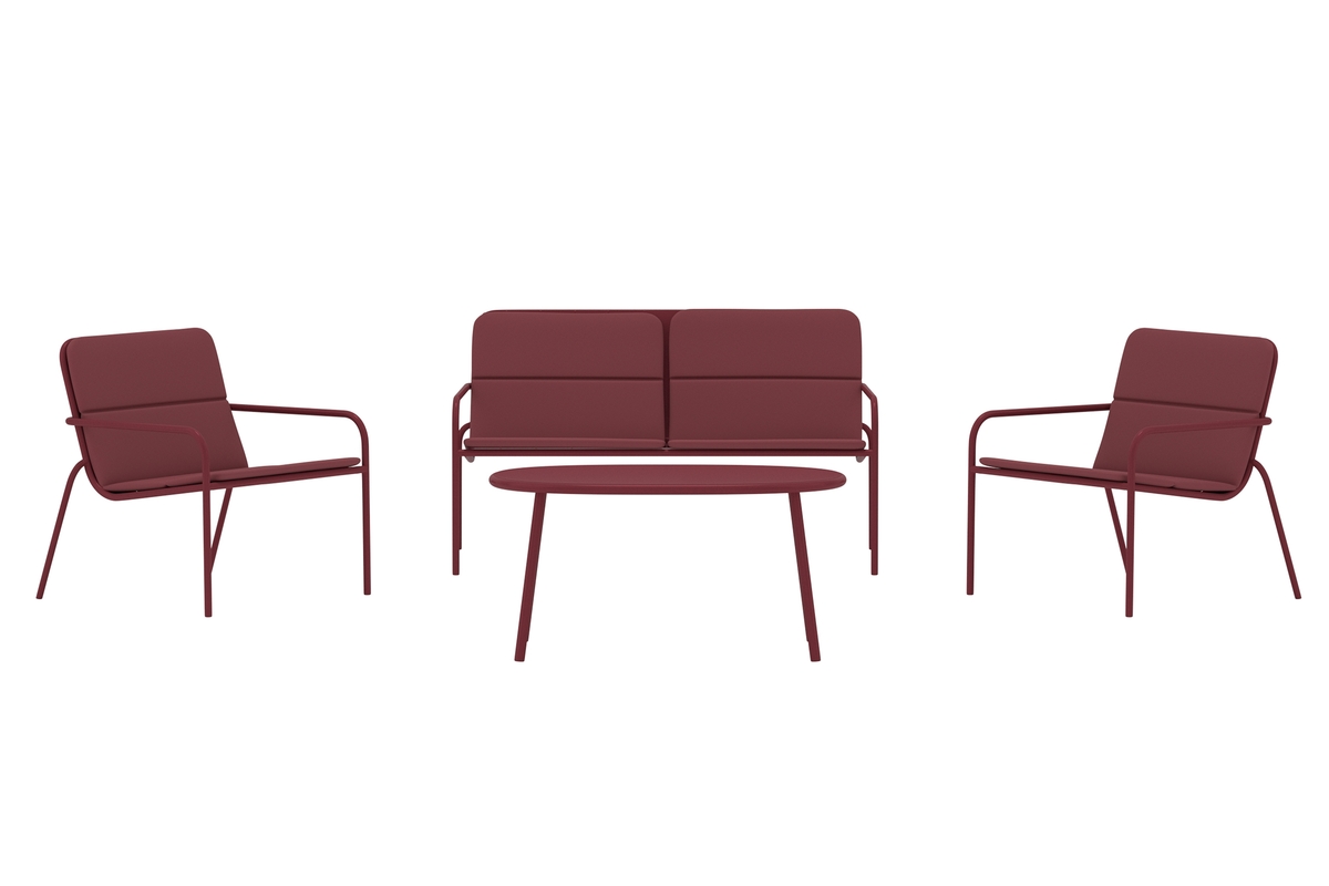 Mobilier lounge de jardin en acier burgundy avec coussins Fourni – Image 2