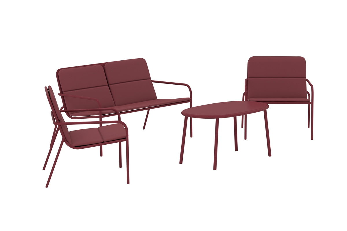 Mobilier lounge de jardin en acier burgundy avec coussins Fourni – Image 3