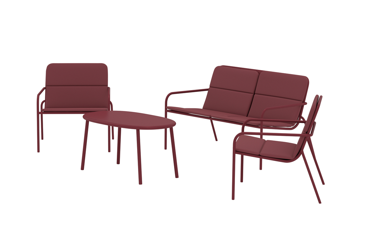 Mobilier lounge de jardin en acier burgundy avec coussins Fourni – Image 4