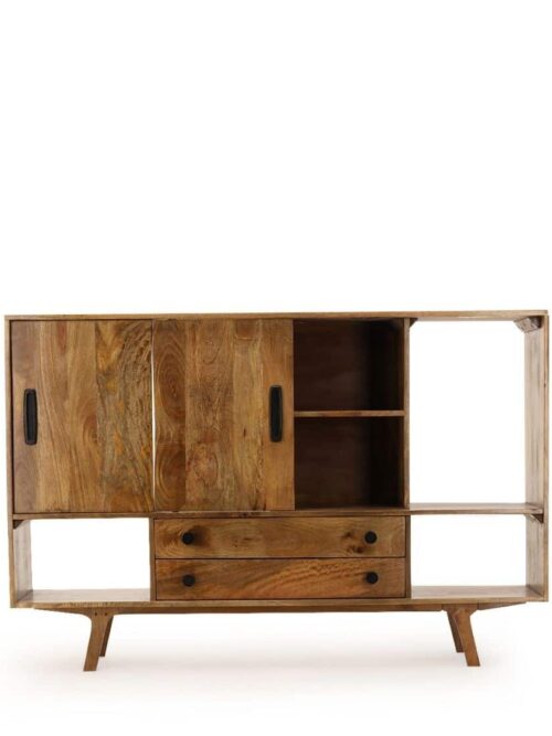 Buffet manguier bois naturel Trem Athezza — portes coulissantes, 158 cm