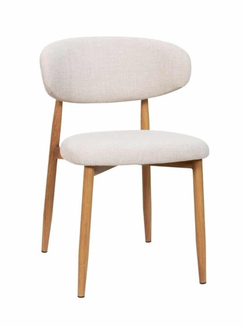 Chaise Georgia beige pied naturel Athezza — tissu polyester chiné, piétement métal