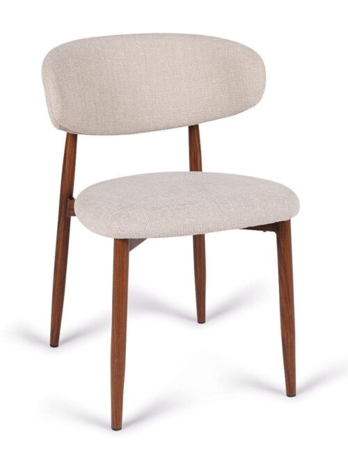 Chaise Georgia beige noyer Athezza — tissu polyester chiné, piétement métal noyer
