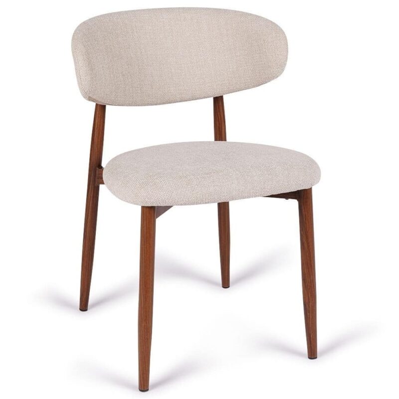 Chaise Georgia beige noyer Athezza — tissu polyester chiné, piétement métal noyer