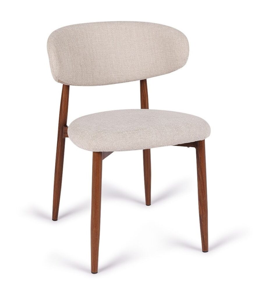Chaise Georgia beige noyer Athezza — tissu polyester chiné, piétement métal noyer