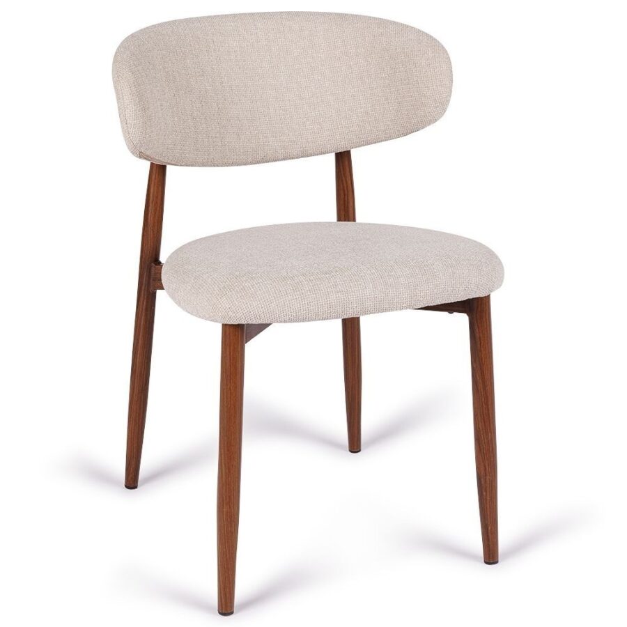 Chaise Georgia beige noyer Athezza — tissu polyester chiné, piétement métal noyer