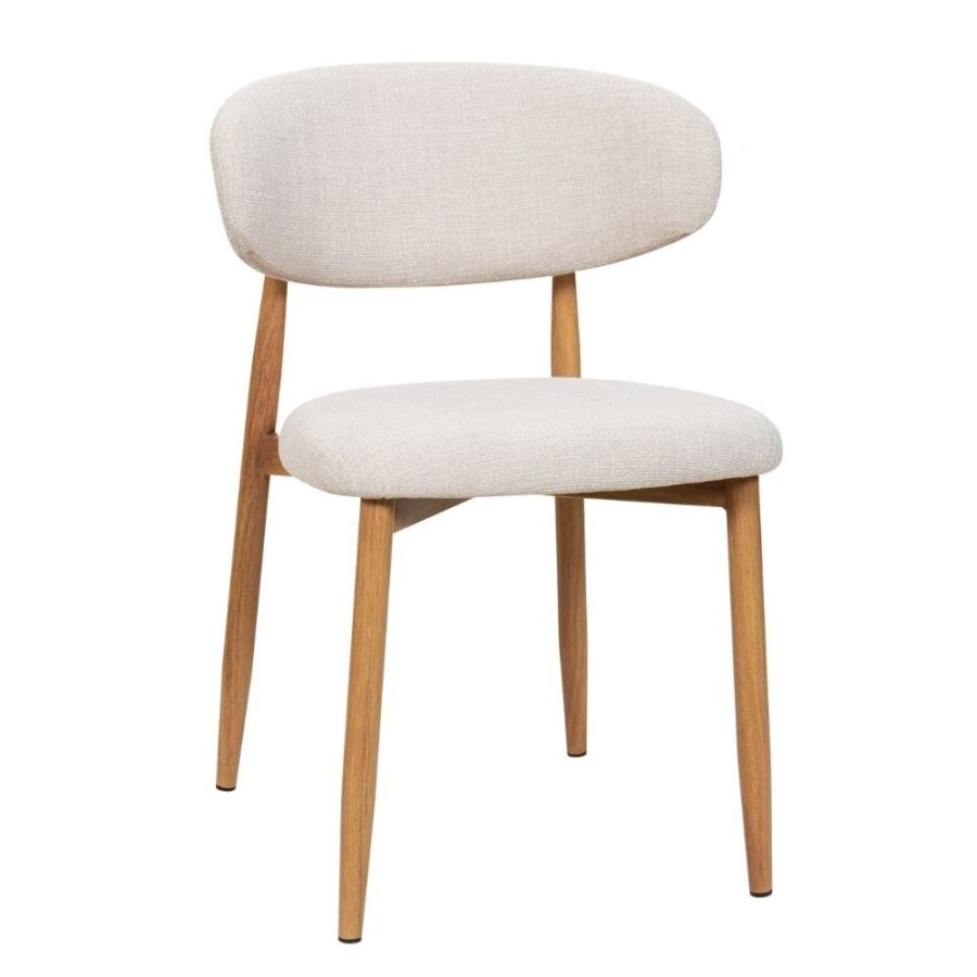 Chaise Georgia beige pied naturel Athezza — tissu polyester chiné, piétement métal